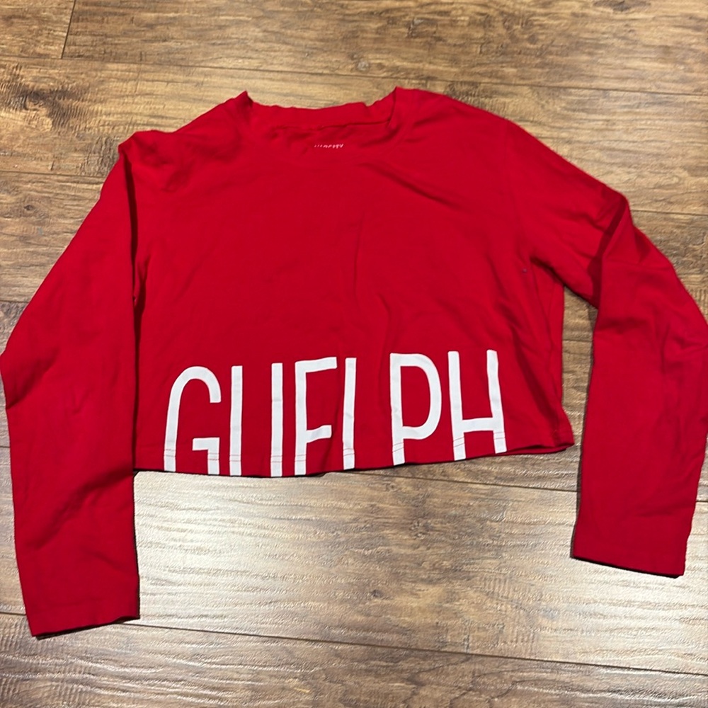 Guelph University long sleeve super soft crop crew neck red top